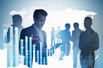 Wall Mural - Business people, map and graph