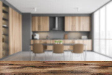 Table in modern gray kitchen with table