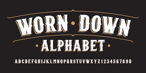Poster - Worn Down alphabet font. Hand written letters and numbers. Stock vector typeface for your typography design.