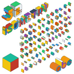 Fototapete - Vector isometric 3d font. Colorful collection of letters, numbers and punctuation marks