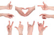 © Object Studio - Male hand gestures isolated over the white background, set of multiple images. Images set of male caucasian hand gestures isolated on white background