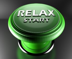 Poster - RELAX green push button - 3D rendering illustration