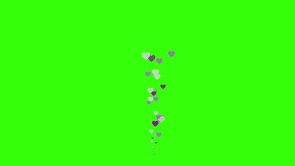 Wall Mural - Social media icon animation. Floating hearts - social media live video isolated on green background. 