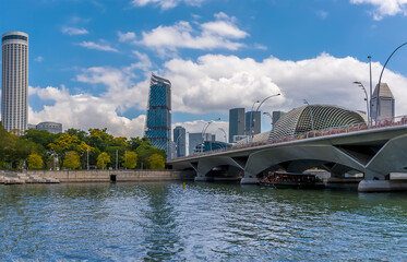 Wall Mural - A view from a river boat on the Singapore River past the Esplanade Bridge in Singapore, Asia