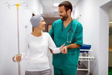 Wall Mural - Woman with cancer during chemotherapy recovering from illness in hospital