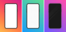 Set Realistic Smartphone Blank Screen, Phone Mockup Isolated On Gradient Colors Background. Template For Infographics Or Presentation UI Design Interface