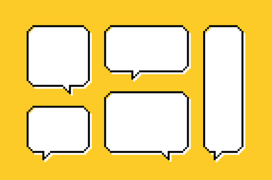 Set different pixel speech bubble. Geometric texting dialogue boxes isolated on transparent background. Modern vector illustration