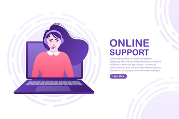 Cartoon character online support people. Vector flat cartoon illustration. Mental health. Abstract background. Call center isometric landing page.