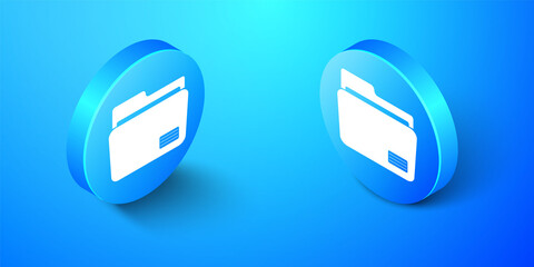 Poster - Isometric Document folder icon isolated on blue background. Accounting binder symbol. Bookkeeping management. Blue circle button. Vector.