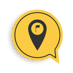 Poster - Black Map pointer with golf flag icon isolated on white background. Location marker symbol. Yellow speech bubble symbol. Vector.