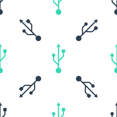 Poster - Green USB symbol icon isolated seamless pattern on white background. Usb flash drive symbol. Vector.