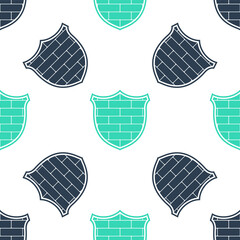 Poster - green shield with cyber security brick wall icon isolated seamless pattern on white background. data