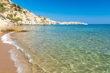 Wall Mural - crystal clear water on Tsambika beach in Rhodes island Greece