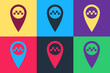© mingirov - Pop art Map pointer with taxi icon isolated on color background. Vector.