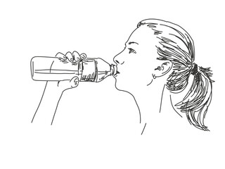 Sticker - Sketch of woman drinking water Hand drawn vector illustration