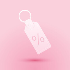 Poster - paper cut discount percent tag icon isolated on pink background. shopping tag sign. special offer si