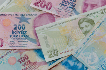 Wall Mural - Background of the different turkish lira banknotes