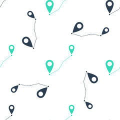 Fototapete - Green Route location icon isolated seamless pattern on white background. Map pointer sign. Concept of path or road. GPS navigator. Vector.