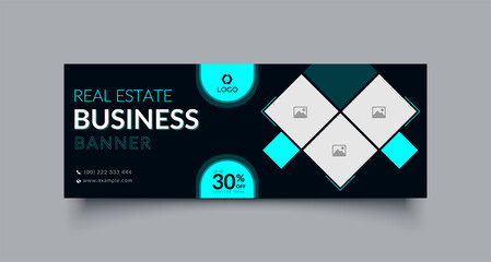 Wall Mural - real estate business facebook cover page timeline web ad banner template with photo place modern lay