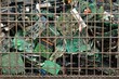 Scrap yard printed circuit board electronic waste for recycling with selective focus. main board electronic waste