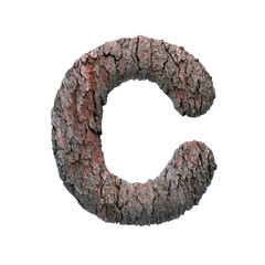 bark letter C - Capital 3d tree font - Nature, Environment or Ecology concept