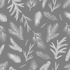  Xmas Seamless pattern with Christmas Tree Decorations, Pine Branches hand drawn art design vector illustration.