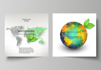 Vector layout of two square format covers design templates for brochure, flyer, cover design, book design, brochure cover. Save Earth planet concept. Sustainable development global business concept.