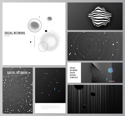 Poster - Vector layouts of modern social network mockups in popular formats for cover design, website design, website backgrounds or advertising mockups. Tech science future background, space astronomy concept