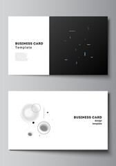 Poster - Vector layout of two creative business cards design templates, horizontal template vector design. Tech science future background, space design astronomy concept.