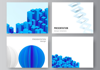 Poster - Vector layout of presentation slides design templates, template for presentation brochure, brochure cover, business report. 3d render vector composition with dynamic geometric blue shapes in motion.