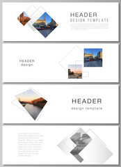 Wall Mural - vector layout of headers, banner design templates with geometric simple shapes, lines and photo plac