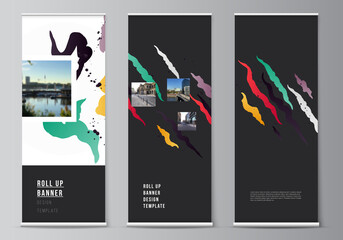 Poster - vector layout of roll up mockup design templates for vertical flyers, flags design templates, banner