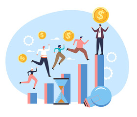 Wall Mural - Office workers colleague man woman people characters compete running for money job salary contract income concept. Vector flat graphic design illustration