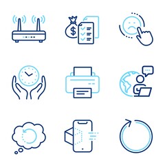 Aufkleber - Technology icons set. Included icon as Augmented reality, Safe time, Wifi signs. Loop, Printer, Recovery data symbols. Accounting wealth, Dislike line icons. Phone simulation, Hold clock. Vector