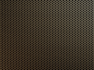 Brass metal grille background. Perforated brass metal, 3d