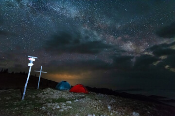 Wall Mural - night photos in the ukrainian carpathian mountains with a bright starry sky and the milky way
