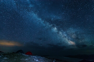 Wall Mural - night photos in the ukrainian carpathian mountains with a bright starry sky and the milky way