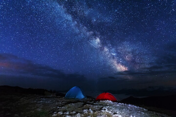 Wall Mural - night photos in the ukrainian carpathian mountains with a bright starry sky and the milky way