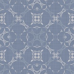 Wall Mural - Seamless french farmhouse damask linen pattern. Provence blue white woven texture. Shabby chic style decorative fabric background. Textile rustic all over print