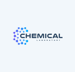 Poster - Chemical innovation tech logo, flat cartoon style vector logo concept. Round lattice with nodes, isolated icon on white background. Abstract blue logo for medical technology and developing startup