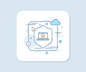 Poster - online education line icon. abstract vector button. notebook or laptop sign. graduation cap symbol. 