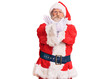 © Krakenimages.com - Old senior man with grey hair and long beard wearing traditional santa claus costume rejection expression crossing arms doing negative sign, angry face
