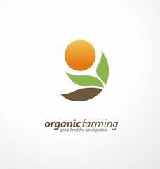 Canvas Print - Organic farming logo design with field plants and sun icon. Vector food agriculture symbol.