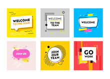 Set Of Banners Welcome And Join Our Team With Abstract Trendy Pattern. Headhunting And Human Resource Research Concept