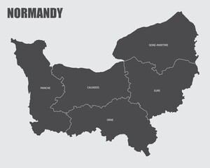 Wall Mural - The Normandy region map divided in provinces with labels