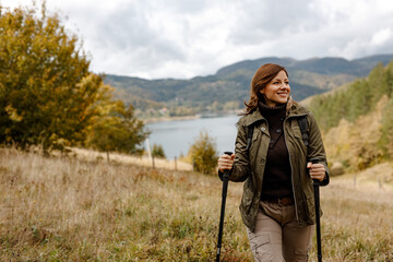 Walking alone, hiking.