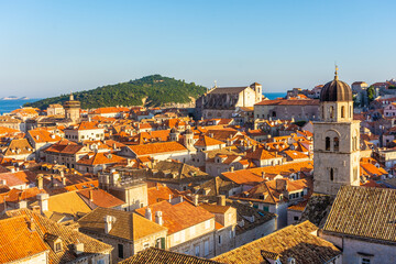 Landscape of Dubrovnik old town at sunset, Croatia