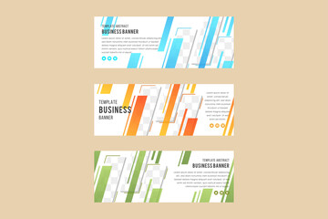 Poster - set of horizontal banner design template for business with diagonal space for photo collage. white background with blue, orange and green gradient colors. 