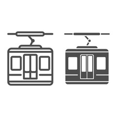 Poster - Funicular line and solid icon, World snowboard day concept, Ski cable lift sign on white background, Ski cabin icon in outline style for mobile concept and web design. Vector graphics.