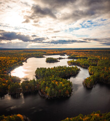 Wall Mural - beautiful aerial photograph of kingston lake in upper michigan with beautiful sunny sky and clouds o